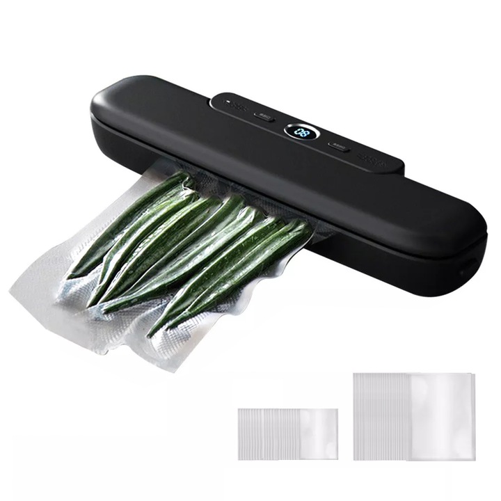 Aparat de vidat, Ville Pres Secs,120W, sigilare 30cm, include 50 pungi conservare, pentru carne, legume, fructe, negru