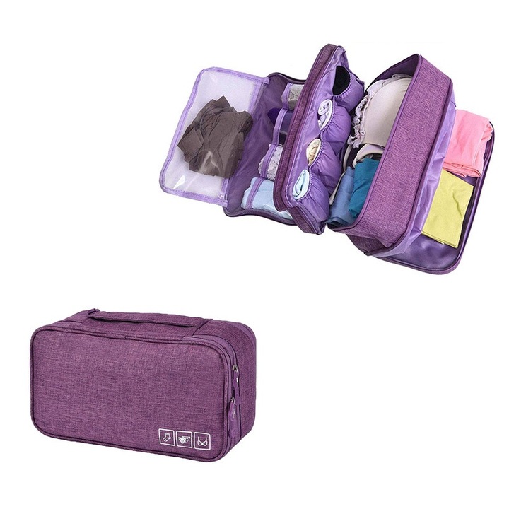 Органайзер за бельо водоустойчив с двоен цип лилав 28х16х13см