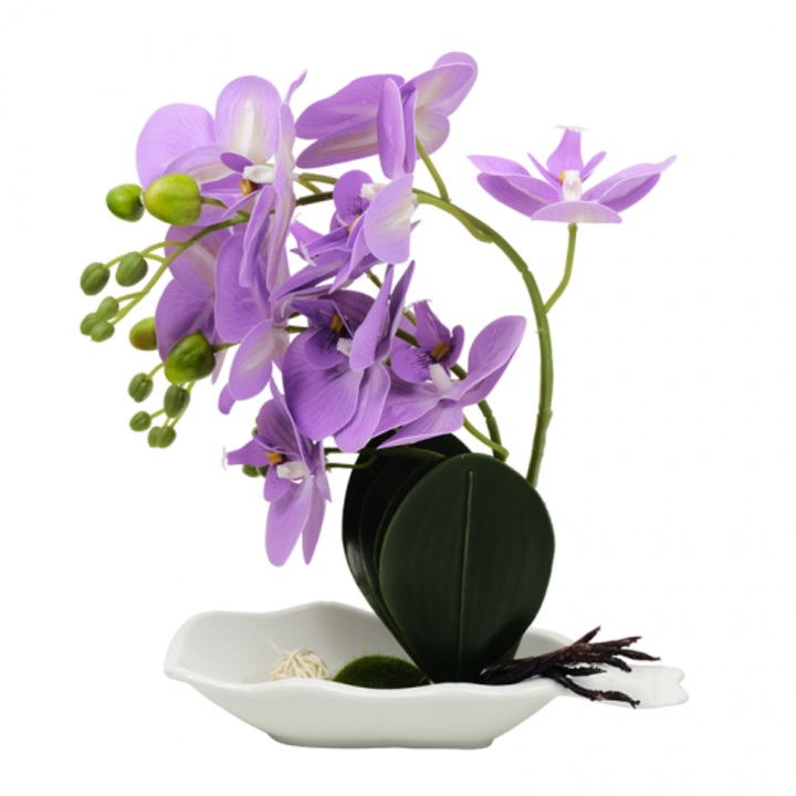 Floare artificiala la ghiveci orhidee ceramica 24x30 cm mov