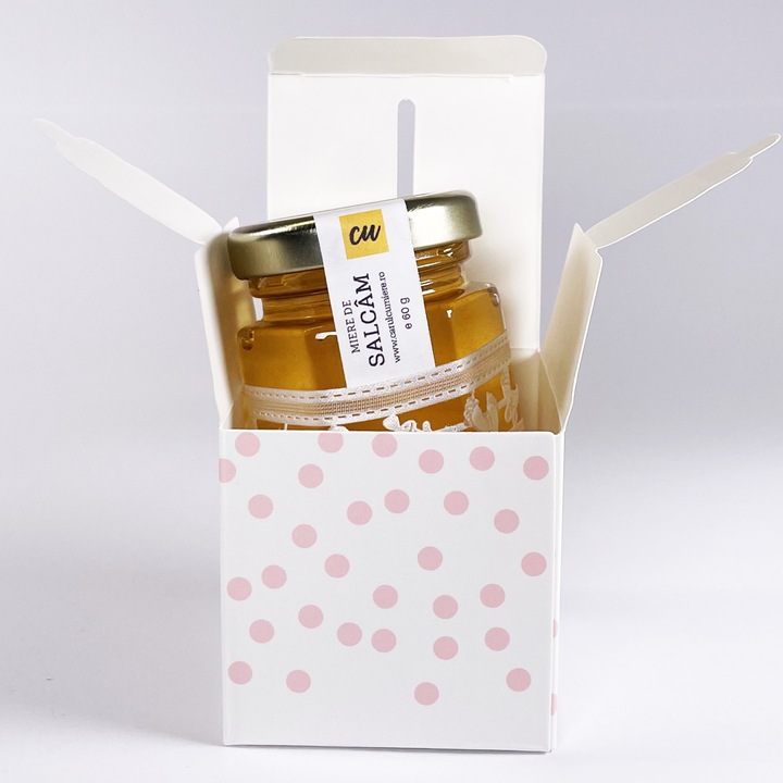 Baba keresztlevél, akácmézes tégely, rózsaszín pöttyös doboz, 60g