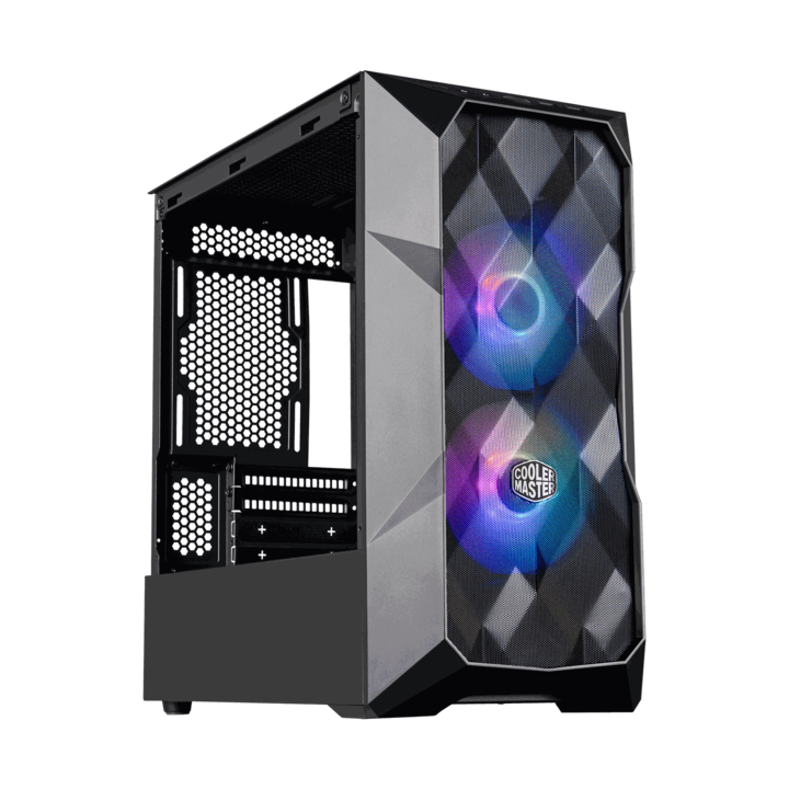 Компютърна кутия COOLER MASTER Micro ATX MasterBox TD300 MESH, С2 ARGB вентилатора, Без захранващ блок, Закалено стъкло, Черен