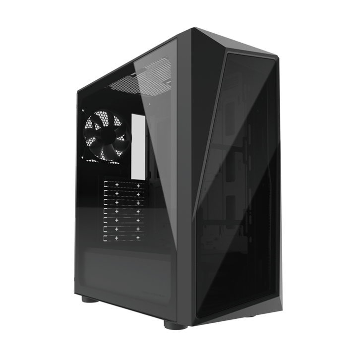 Компютърна кутия COOLER MASTER, Mid Tower ATX CMP 520L, С 1 вентилатор, Без захранващ блок, Закалено стъкло, Черен