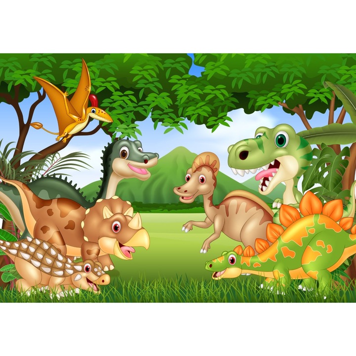 Fototapet Dinozauri, jungla, desene copii, 350 x 200 cm