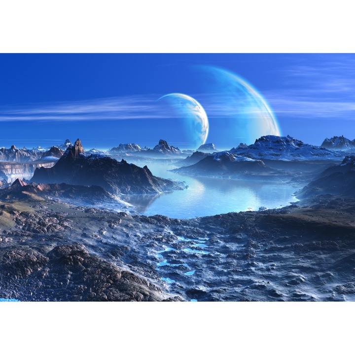 Fototapet autocolant Planete, lac albastru, munti, 270 x 200 cm