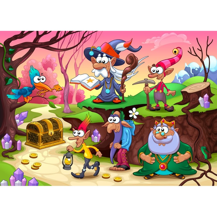 Самозалепващ тапет Джуджета, гора, съкровище, детски рисунки, 250 х 200 см