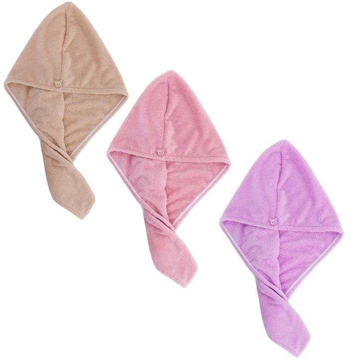 Комплект от 3 микрофибърни кърпи за коса, бързо попиващи, многоцветни, 25x60 см