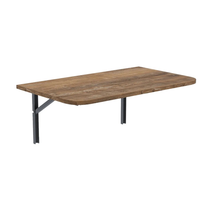 Masa plianta dreptunghiulara de perete cu colturi rotunjite AKKE, Efect lemn de nuc, 60x50