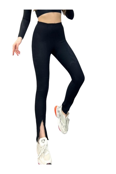 Noi leggings, Mini csikos, Polieszter, Fekete, Bokacipzarral, Fekete