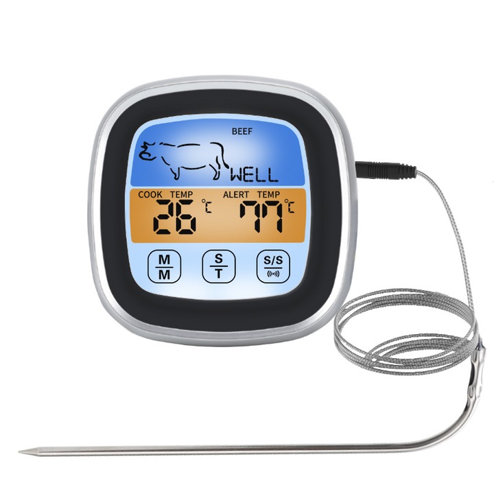 Termometru de bucatarie cu touchscreen, multifunctional, argintiu, 7.5x2.5x7.5cm