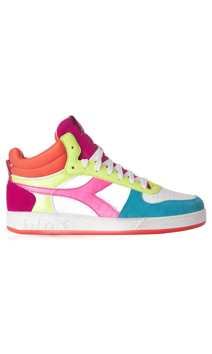 Дамски спортни обувки, Diadora, Magic Basket Demi Croco WN, Кожа, Бял/Розов/Зелен Многоцветен