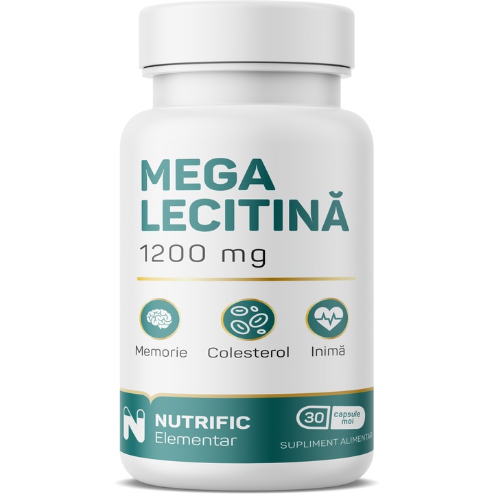Supliment alimentar Mega Lecitina 1200mg, sustine sanatatea creierului, 30 capsule moi, Nutrific
