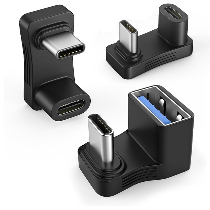 Комплект от 3 адаптера Rqiurpn, USB-C към USB/USB-C, бързо зареждане 100W, трансфер на данни 10Gbps, видео 4K@60Hz, OTG
