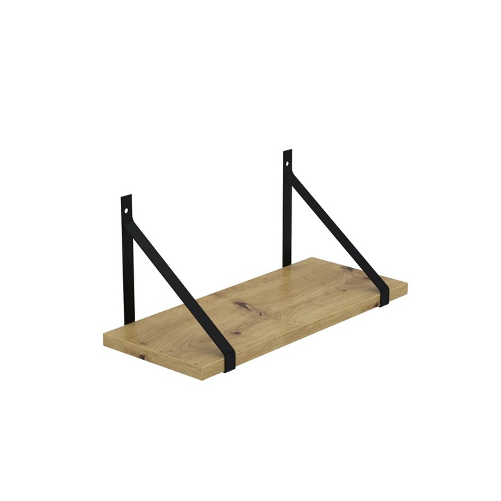 Raft suspendat de perete GINO AKKE Stejar Artisan 60x20 cm, structura metalica neagra, design modern, ideal pentru living, dormitor, birou si bucatarie
