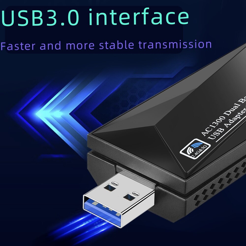 Безжичен адаптер, WIFI 1300Mbps+Bluetooth 5.0, USB3.0 интерфейс ...