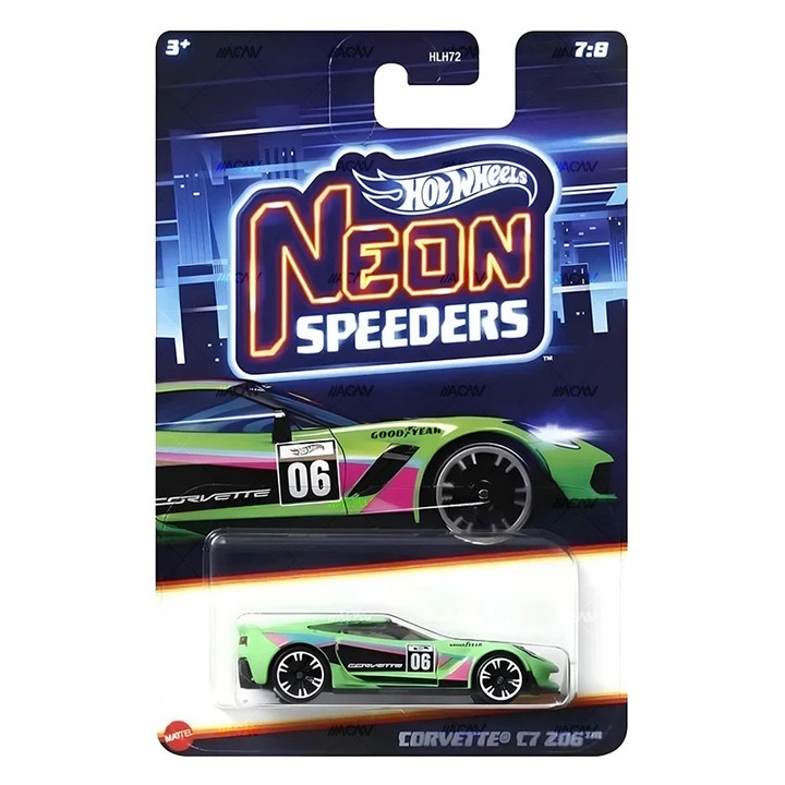 Hot Wheels Fém játékautó, Neon Speeders, Corvette C7 Z06, 1:64, zöld