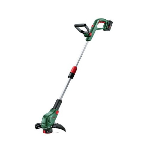 Trimmer de tuns gazon/iarba pe acumulator Bosch Universal GrassCut 18V-26-500, 18V, diametru taiere 28 cm, maner telescopic, cap de tuns rabatabil, include: incarcator + acumulator