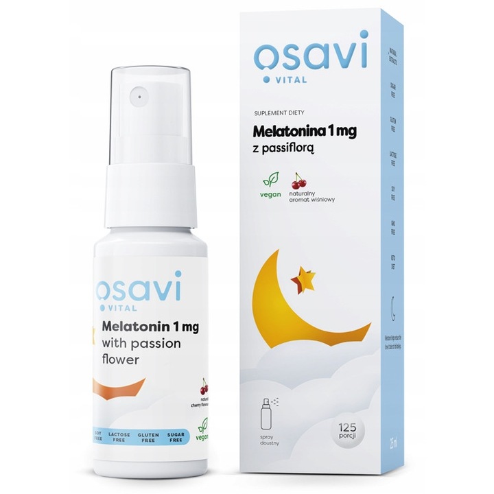 Spray Melatonina 1 mg Osavi, cu extract de Passiflora si Melisa, aroma de visina, 25 ml