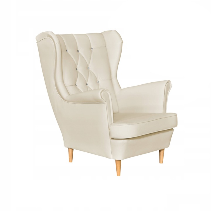 Fotoliu Fix, model Gaja, Lemn/Spuma/Piele ecologica, 104x84x92 cm, Bej