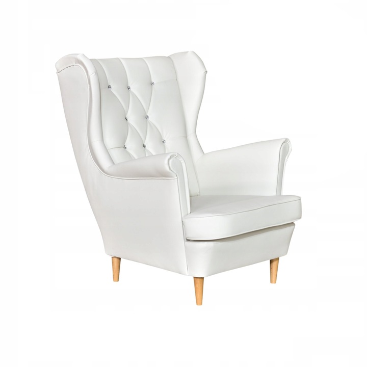 Fix fotel, Gaja modell, fa/hab/öko bőr, 104x84x92 cm, fehér