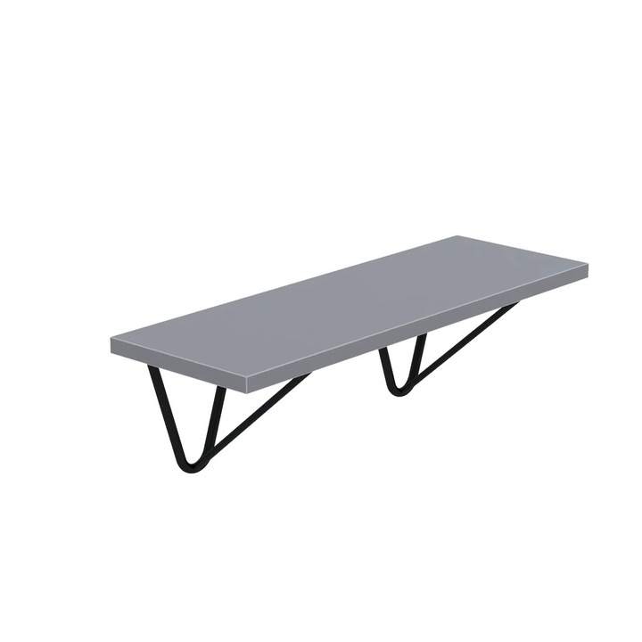 Raft suspendat de perete WIRE AKKE 50x20 cm, culoare Gri Grafit modern si elegant, structura metalica neagra rezistenta, ideal pentru living, dormitor, bucatarie si birou