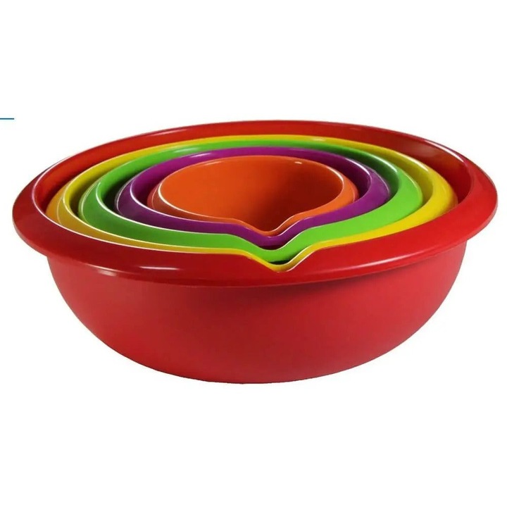 Set 5 Boluri Rotunde din Plastic, cu Cioc, Multicolor 0.5, 1, 2, 3, 4, 5 l