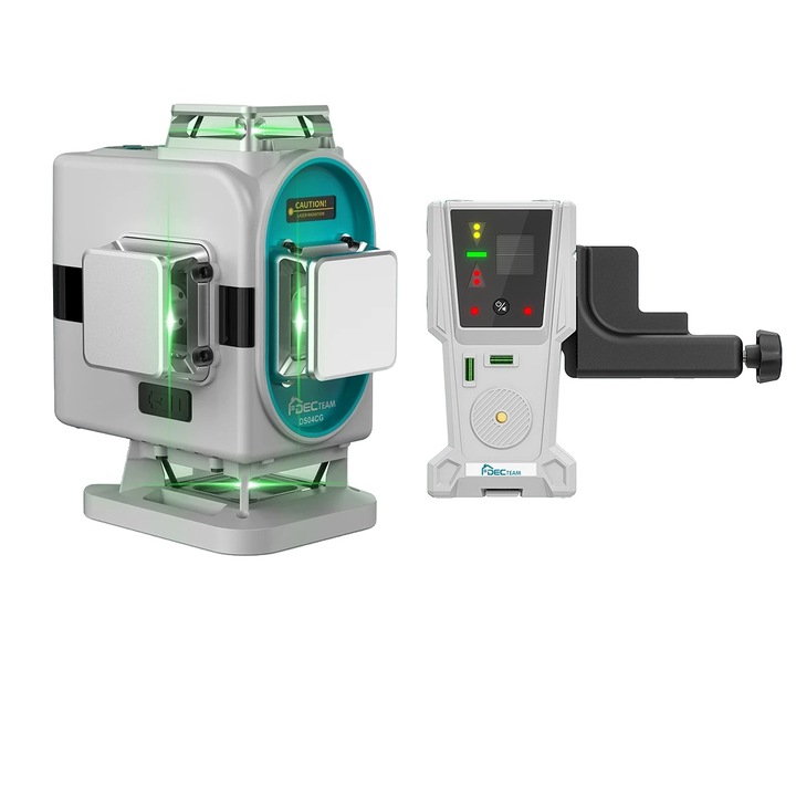 Nivela laser 4D, fascicul verde, autonivelant, set complet, 4x360 linii, IP54, 5200mAh, include trepied si receptor, verde