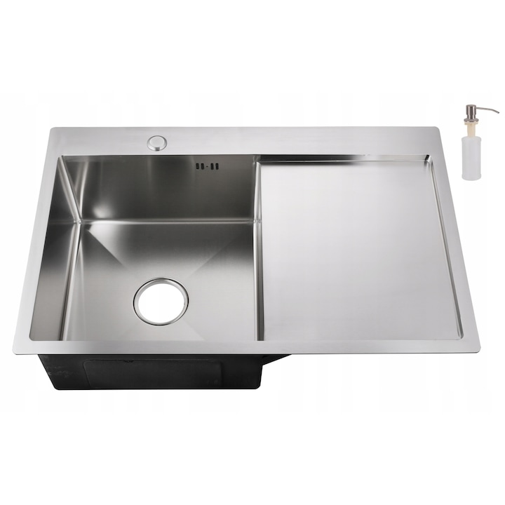 Set Chiuveta Bucatarie O Cuva, Sunbest, 78x50x22cm, Otel Inoxidabil 304, Nano Silver, Argintiu, Sifon Manual, Dozator, Cos Picurator, Kit Instalare 10buc, Adancime 220mm, Rezistent Zgarieturi, Panouri Antifonare