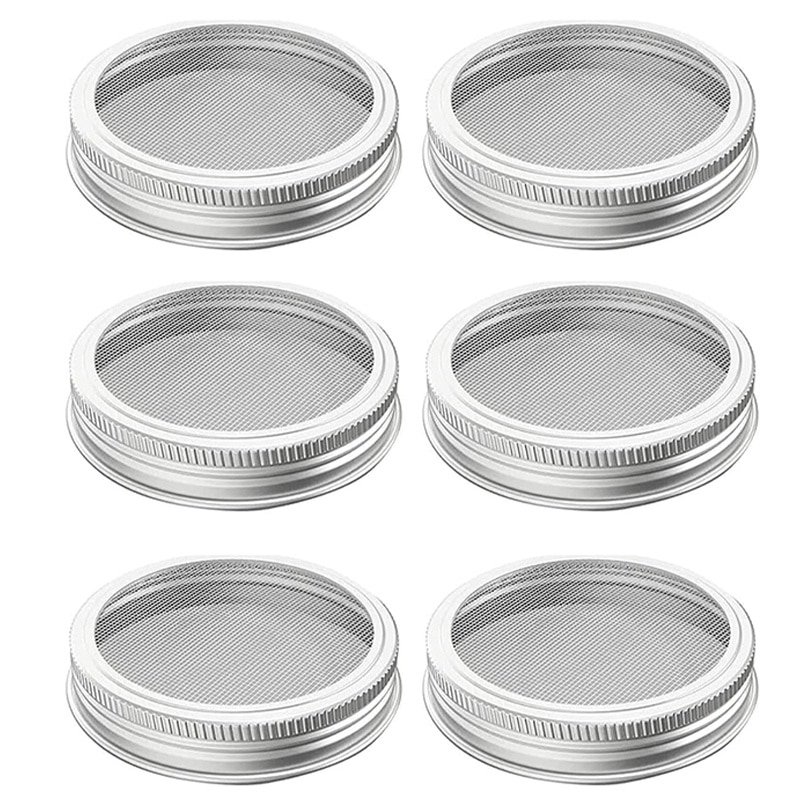 Set 6 Capace germinare, Rqiurpn, inox, pentru borcane 86MM, Argintiu ...