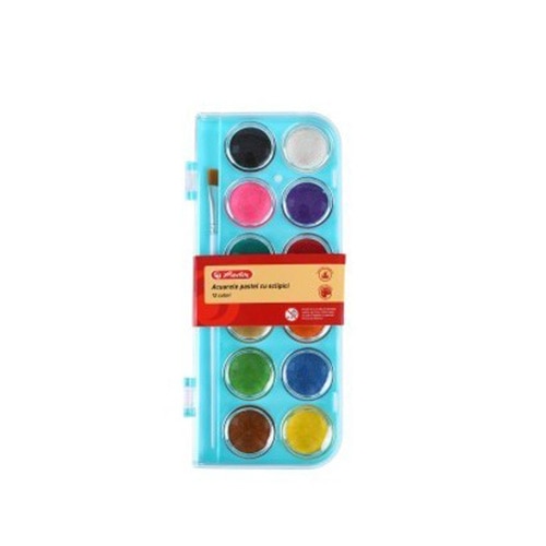 Acuarele Herlitz, tip pastila, Pastel & Glitter, 12 culori