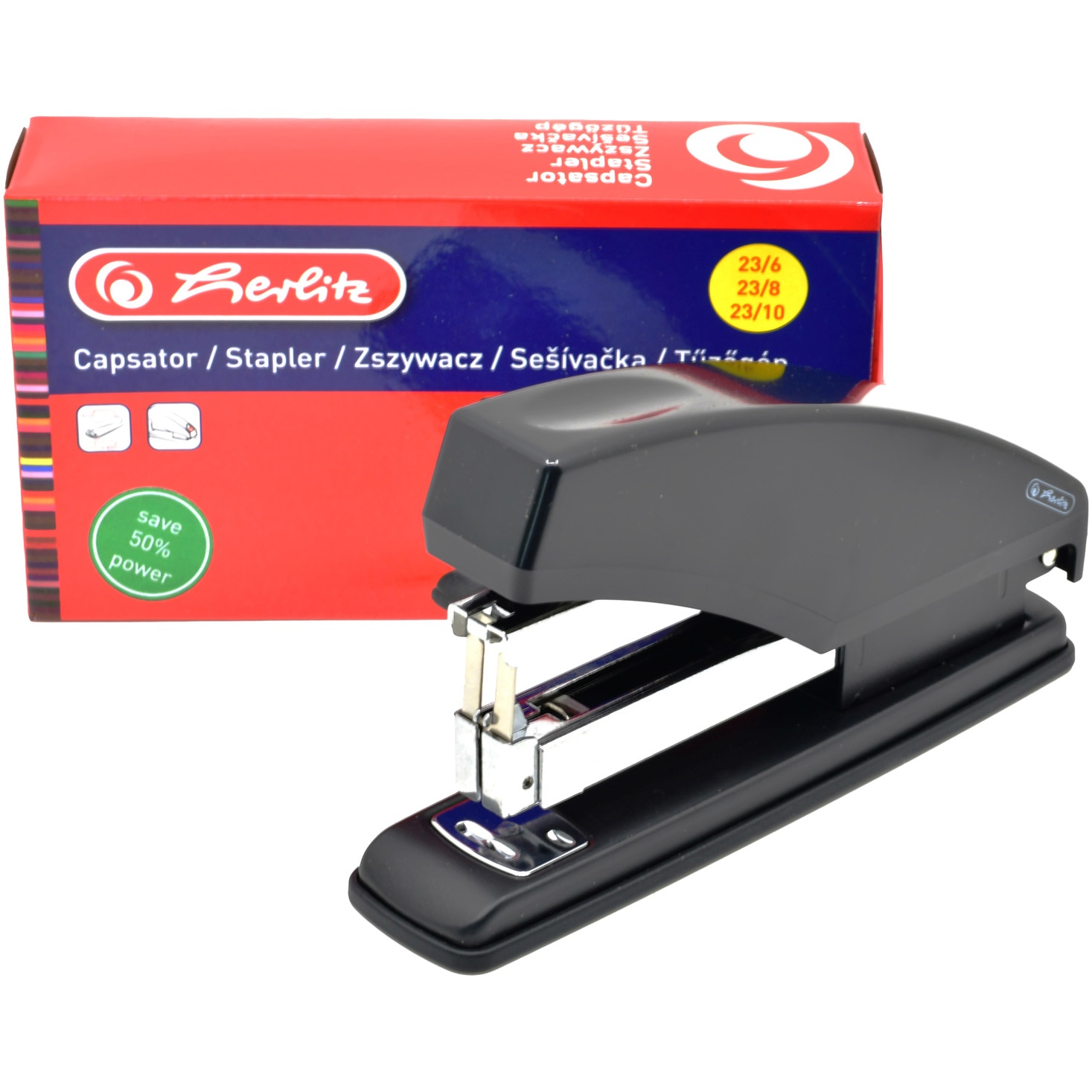 Capsator Herlitz, Pentru 60 Coli, 50% Power Save, Negru