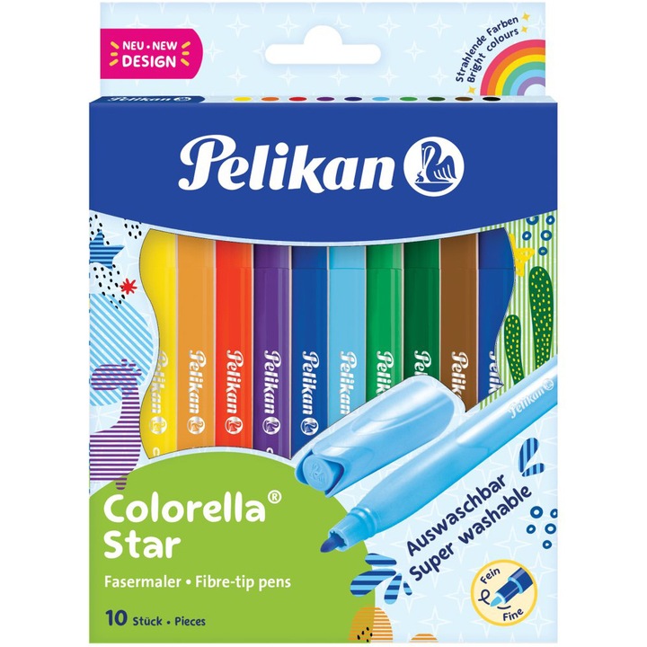 Set 10 culori, Carioca Pelikan, Colorella Star C302, varf 0,8mm