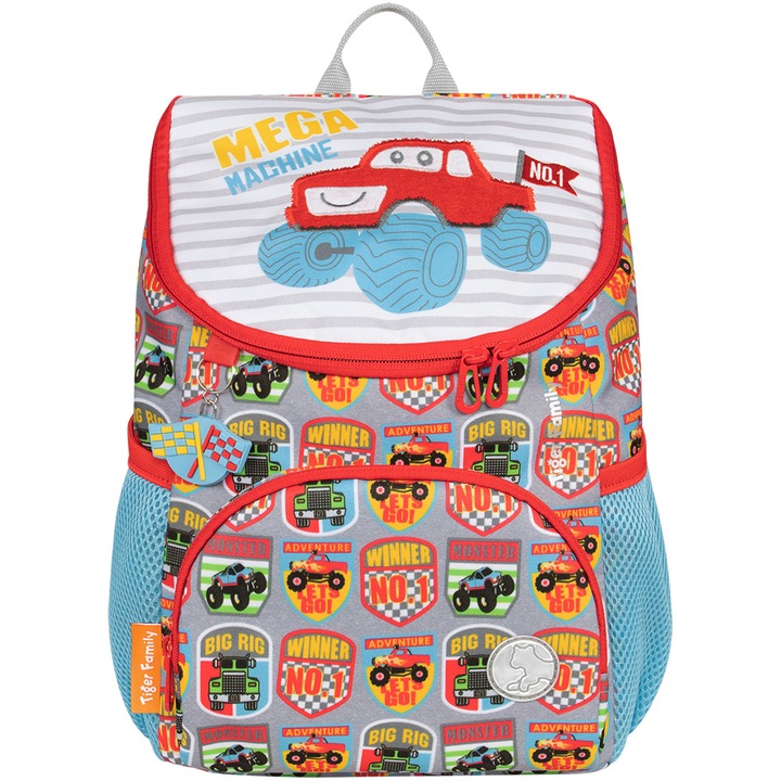 Ghiozdan Tiger, Mini neechipat Little Travelers Plus, dimensiune 33 x 26 x 16 cm, motiv Mega Machine