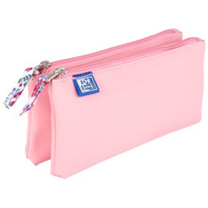 Несесер Oxford 2 Zip Floral Pastel, Двоен, 2 ципа, Светлорозов