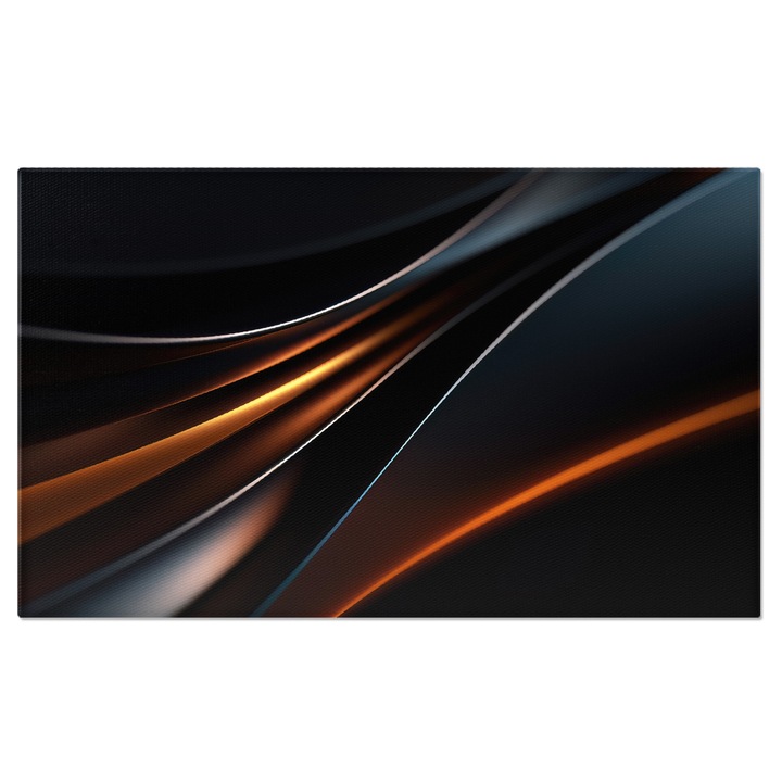Картина на платно: Метални черни и оранжеви детайли - Оранжеви ивици светлина между черни метали 70x50CM