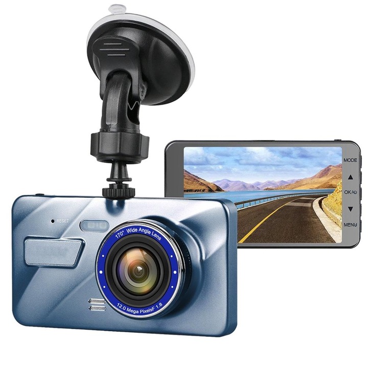 DVR камера за кола Tovbmup, HD 1080P, 3.8 инча екран, нощно виждане, син