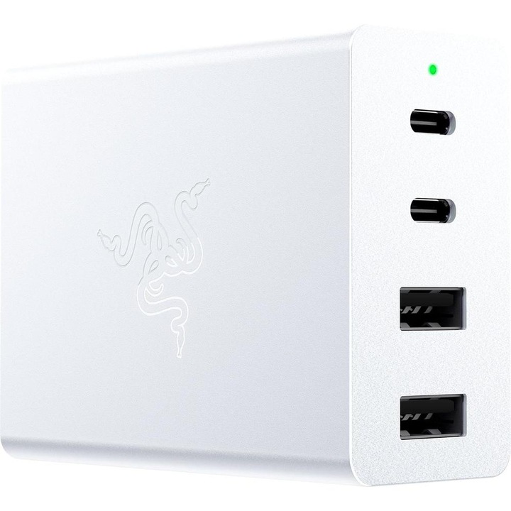 Razer RC21-01700200-R3M1 hálózati töltő, 2x USB-C, 2x USB-Am 130 W, EU és UK adapter fehér