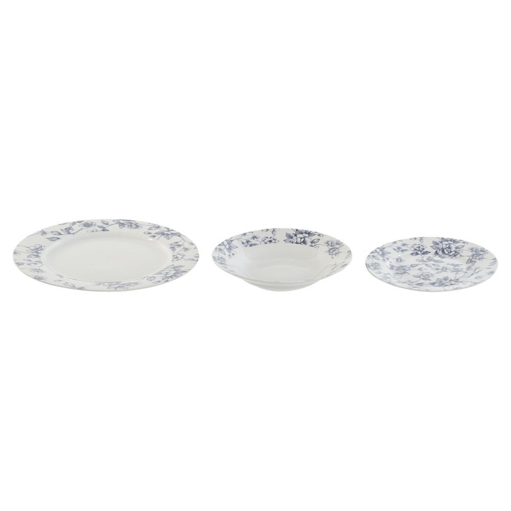 Set de servire Home Esprit, portelan, floral, albastru, 18 piese, 27x27x2cm