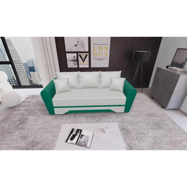 Canapea Extensibila Atlanta mica Babyface2 + Babyface20, 220 x 97 x 74 cm, culoare verde cu bej