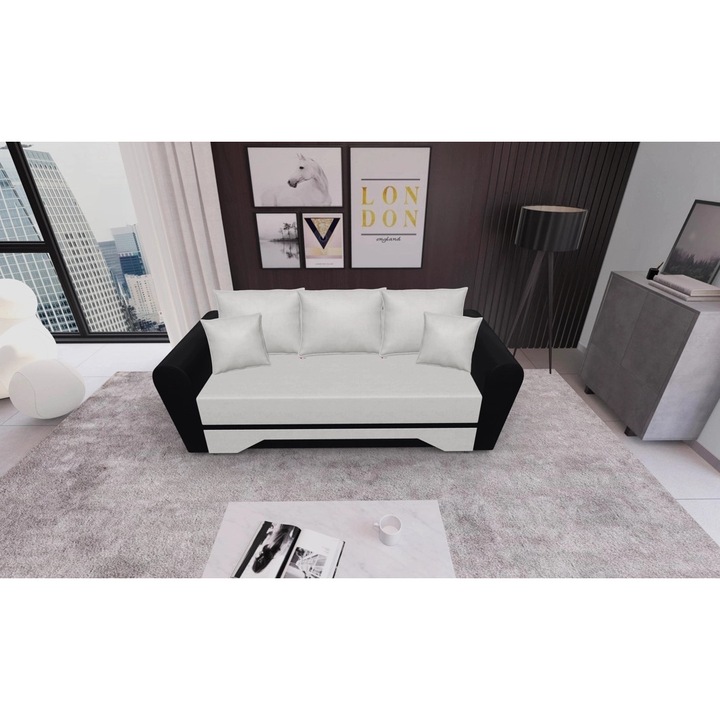 Canapea Extensibila Atlanta mica Babyface2 + Babyface28, 220 x 97 x 74 cm, culoare bej cu negru