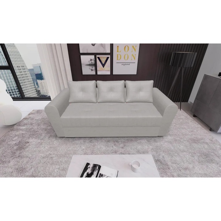 Canapea Extensibila Lacrima mica Babyface 4, 220 x 97 x 73 cm, culoare alb murdar