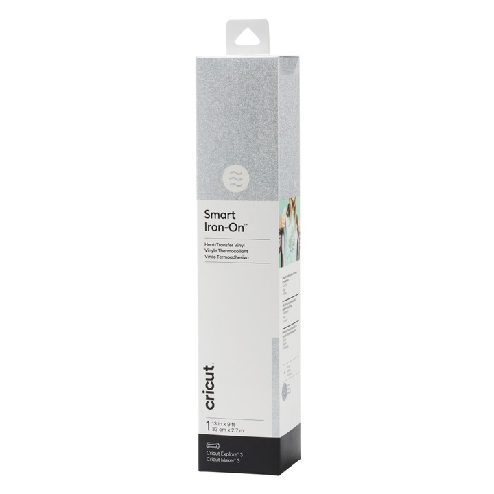 Folie adeziva pentru plotter de taiere Cricut Smart Iron-On, argintiu, 33x270cm