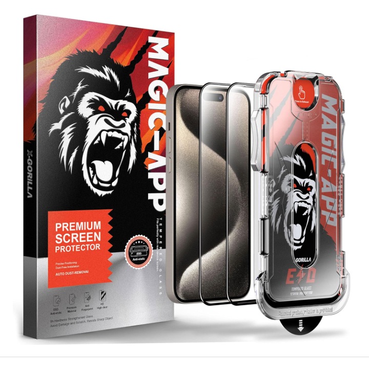 Set 2 Folii Privacy Glass, sticla Securizata, Compatibil cu iPhone 14, iPhone 13, iPhone 13 Pro Gorila X instalare usoara cu dispozitiv EASYAPP pentru indepartarea prafului, Anti-zgarieturi, Anti-amprenta, anti-explozie, Anti-soc, Anti-ulei, Anti-orbire