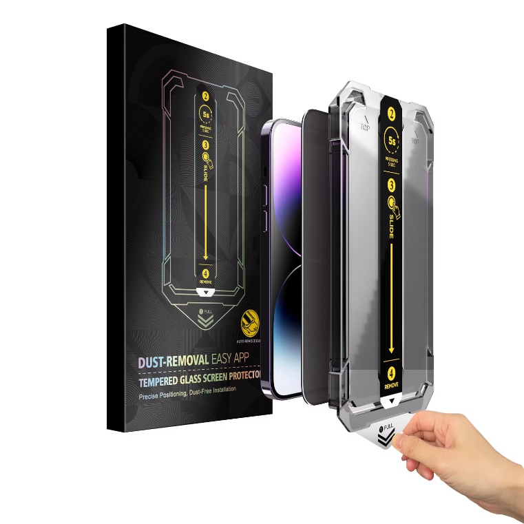 Set 2 Folii PREMIUM Sticla Temperata Transparenta HD Black Edge, Compatibil cu iPhone 15 Pro, Instalare usoara cu EASYAPP pentru indepartarea prafului, Anti-zgarieturi, Anti-amprenta, Anti-soc, Anti-ulei, Anti-orbire