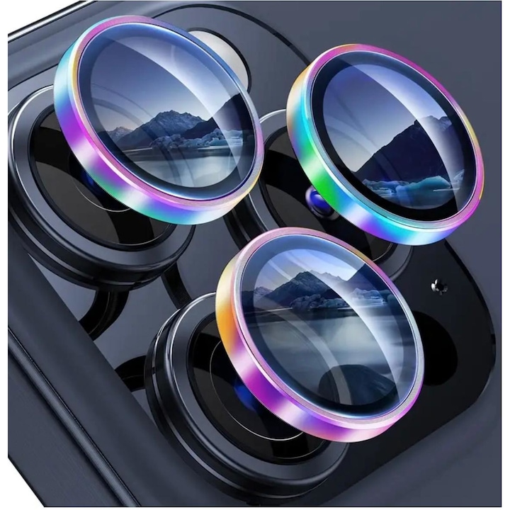 Set Folie de Protectie pentru Camera Foto compatibile cu Apple Iphone 15 Pro/15 Pro Max, Sticla Securizata 9H, Easy Application, Multicolor
