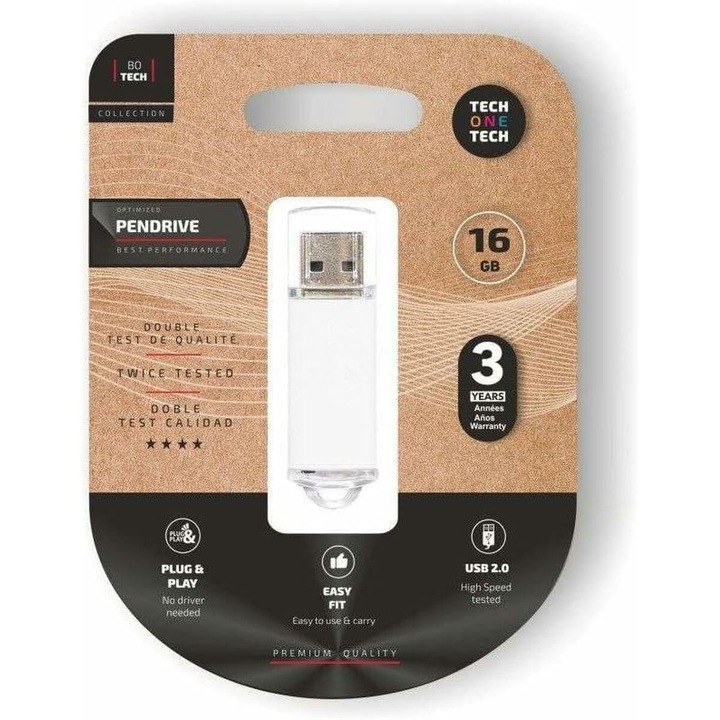 Tech One Tech Basic USB memóriakártya, 16 GB, fehér