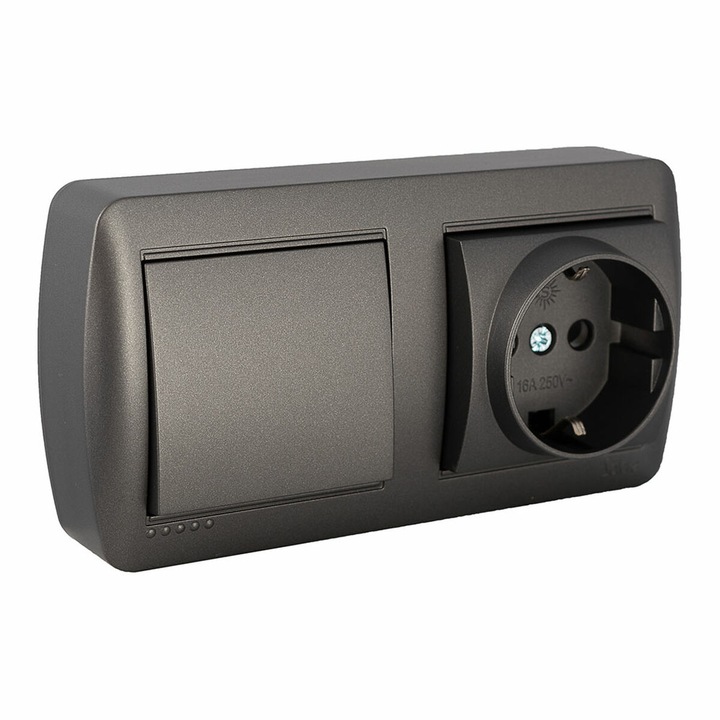 Priza dubla cu intrerupator, Solera, 250V, 16A, Graphite