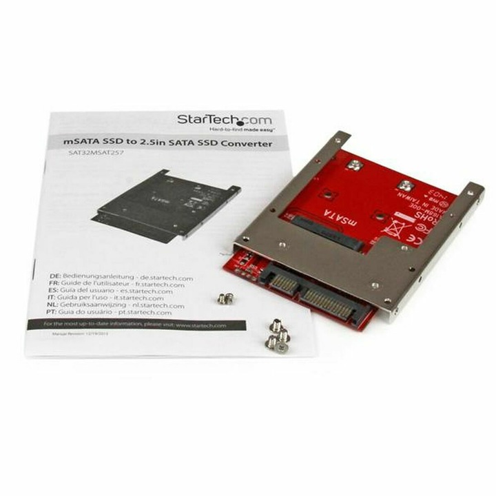 Адаптер за твърд диск, Startech SAT32MSAT257, mSATA SSD адаптер, RoHS, червен