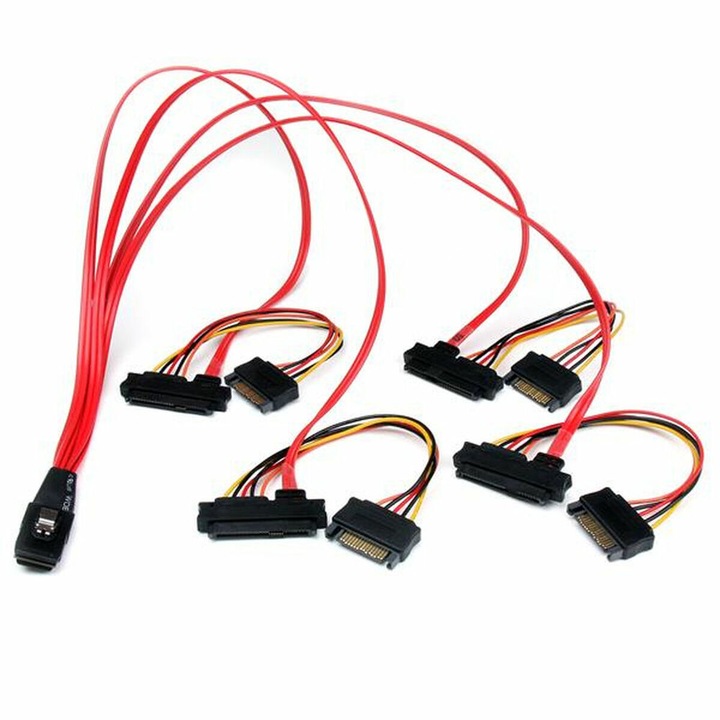 Cablu SATA, Startech, 4x SFF-8087, negru/rosu