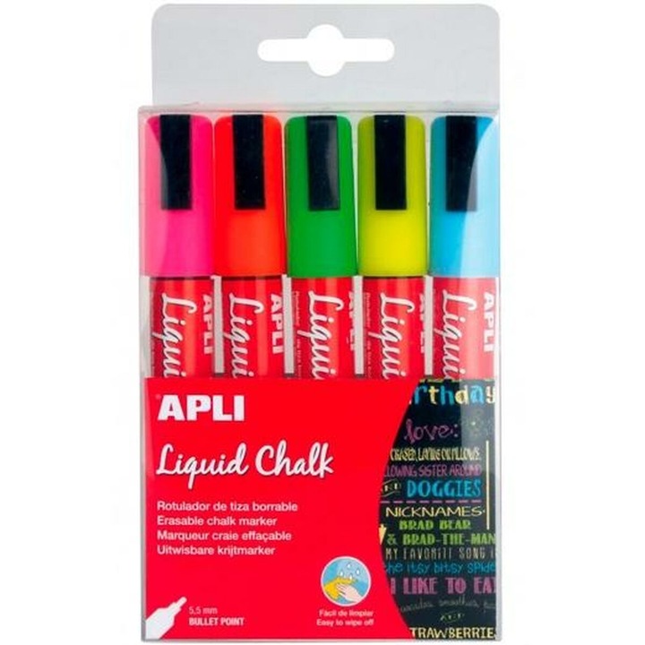 Set 5 Markere Apli, varf rotund, baza de apa, 5.5mm