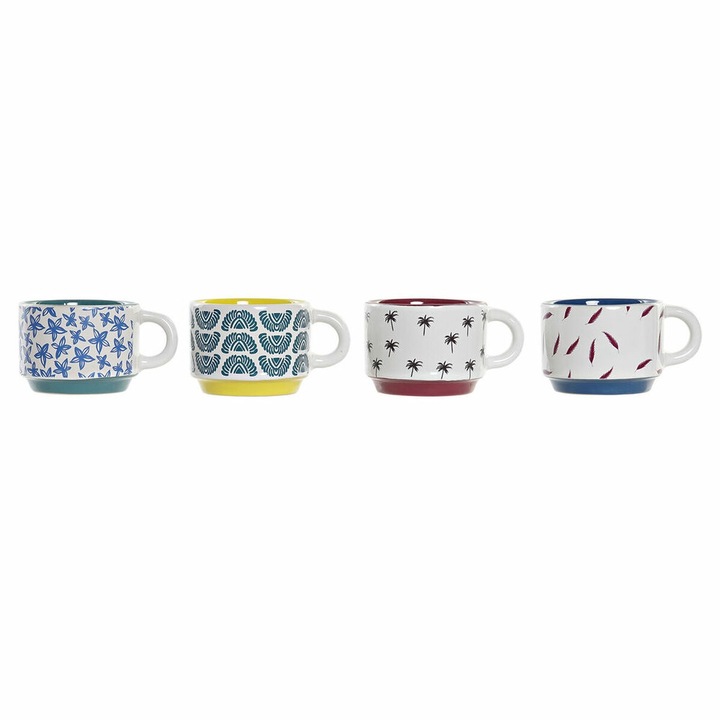 Set cani cafea DKD Home Decor, Argila, Multicolor, 4 Piese, 150ml